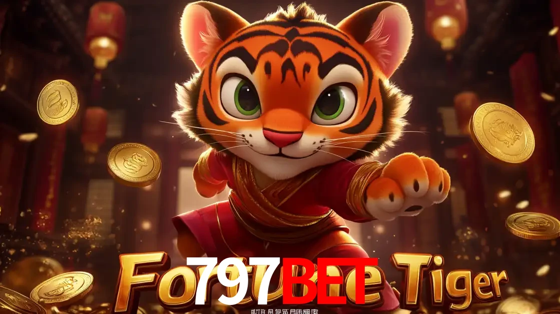 O carismático mascote do jogo de slot Fortune Tiger, um tigre fofo em pose de artes marciais, pronto para trazer sorte e multiplicadores de ganhos no cassino online 797BET.